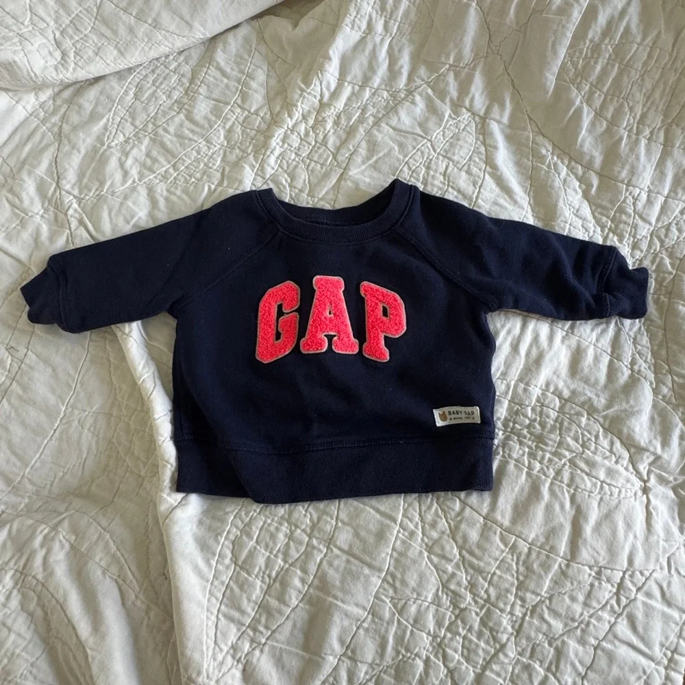 Baby Gap Navy Blue Pink Sherpa Logo Sweatshirt 3-6 Months Pullover Classic